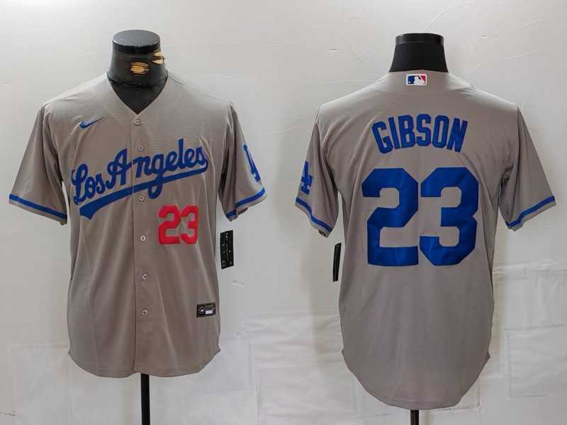 Mens Los Angeles Dodgers #23 Kirk Gibson Number Grey With los Cool Base Stitched Jersey